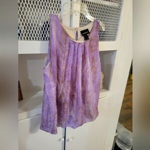 Lane Bryant Woman Top 16/18  Purple Sleeveless Blouson Lined AOP Feather Keyhole